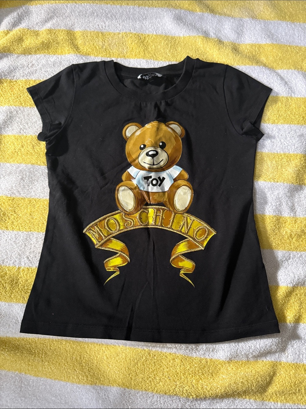Moschino Black Tee with Yellow Teddy Bear Graphic